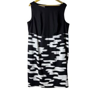 Dressbarn Woman 20W Black White Abstract Sleeveless Career Sheath Knee Dress`
